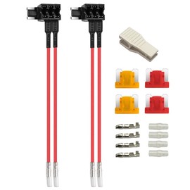 KILIGEN 2pcs 12V/24V Mini Dual Port Fuse Tap Circuit Added, Mini Piggyback Blade Fuse Holder with Dual Wire Harness, 4pcs (5A/10A) Mini Fuse and Fuse Puller