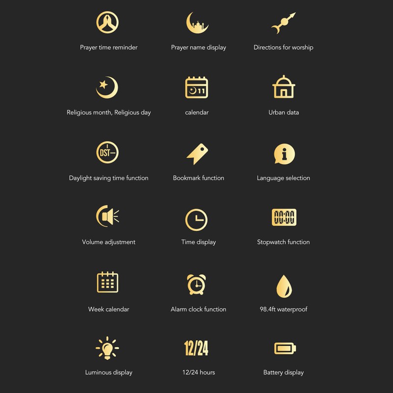 Men Muslim Digital Watch Prayer Reminder Strainless Streel Strap Waterproof