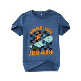 First Day of School Shirt for Boys Rolling Into 1st 2nd 3rd Grade T-Shirt Kid Skateboard Back to School Tee Top (Blue-1st Grade, 6-7Y)