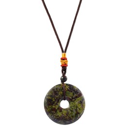 SUNYIK Natural Dragon Blood Stone Lucky Coin Stone Pendant Necklace for Women Men, Healing Crystal Dount Amulet Necklace for Unisex Adjustable