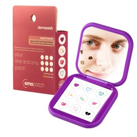 EMO PATCH Acne Pimple Patches for Face 54 Count with Mirror Case for Day & Night Use - Hydrocolloid Pimple Pads, Emoji-Themed Blemish Dots, Clear Skin Treatment (Heart)