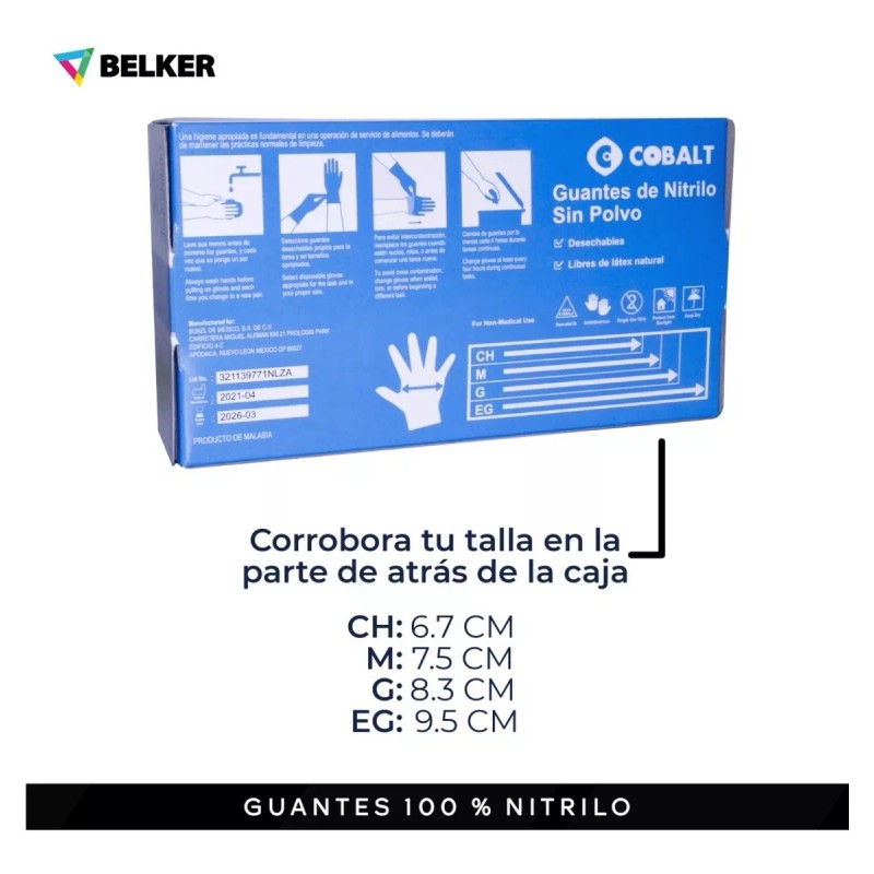 Cobalt Guante Mediano Nitrilo Sin Polvo 1 Caja/100 Pzas