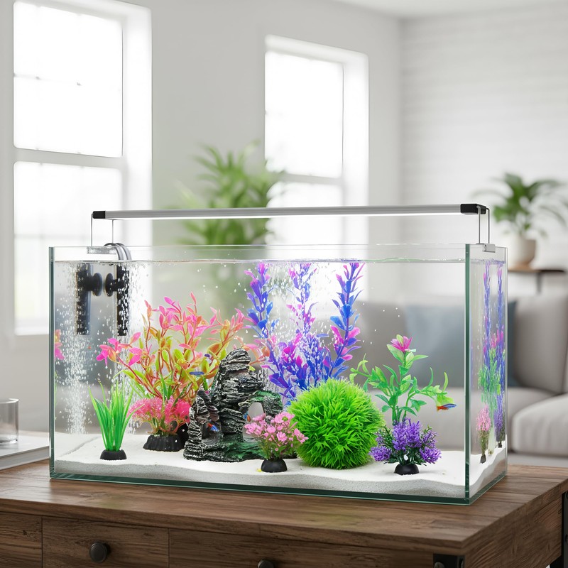 Ameliade Aquarium Artificial Plastic Plants Decorations and Rock Cave Decor
