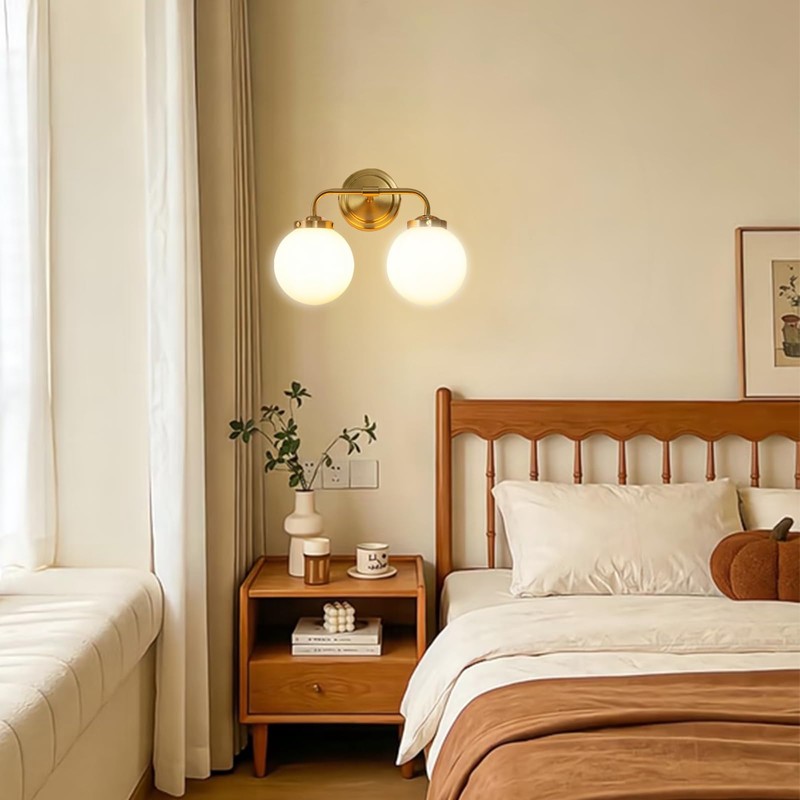 MonDaufie 2-Light Brushed Brass Vanity Light Fixture, Mid Century Wall