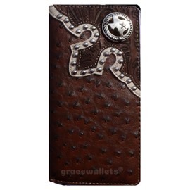 Royal West #1 Texas State Mens Wallet Western Bifold Check Book Style W039-32 Ostrich Brown