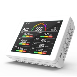 Futry 15-in-1 Smart Air Quality Monitor Indoor - AI-Powered Home Air Tester for CO2, PM2.5, TVOC, HCHO, Noise, Temp & Humidity, 6-Level AQI with 3-Color Alerts, Portable & Rechargeable - White