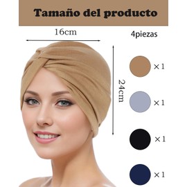 Turbantes Para Mujer, 4 Piezas Turbantes Oncologicos Para Mujer, Diseño Elegante y Cómodo, Tamaño 24 * 16 * 0,5 cm, Ideal Para Uso Diario y Viajes