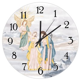 Clock for Wall Jesus is The Reason Nativity Scene Wall Clock Silent Non-Ticking Wood Wall Clocks Merry Christmas Christian Gift Round Wood Clock Welcome Winter Xmas Clocks for Home 10inch
