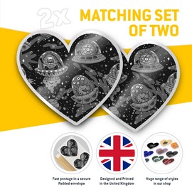 Awesome 2 x Heart Stickers 10 cm - BW - Cool Cartoon UFO Aliens Monster Space Fun Decals for Laptops,Tablets,Luggage,Scrap Booking,Fridges #41038