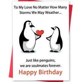 Funny Birthday Cards Gifts for Husband Wife Boyfriend Girlfriend, Happy Birthday Card for Him Her Men Women, Cute Penguins Couples Greeting Card Gifts