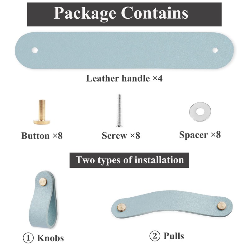 Hennaja 4Pcs Leather Drawer Pulls,Handles Single Hole Dresser Knobs Cabinet
