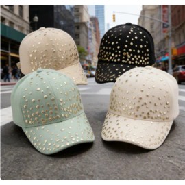 2027 NEW KJ High 6-Panel Velvet Baseball Cap Dobby Style Adjustable Fit Embossed Rhinestone Decorations Front Logo GeometricSize: one size fits all, Color: black