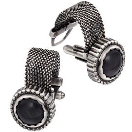 Mens Cufflinks with Chain - Stone and Anti-silver Tone Shirt Accessories - Party Gifts for Young Men (cats eye)