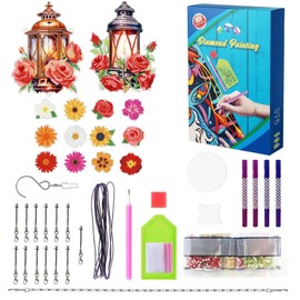 Diamond Painting Wind Chimes Kit, 5D DIY Dot Diamond Crystal Flower Cage, Double-Sided Pattern Hanging Ornament, Art Suncatchers Indoor Outdoor Home Garden Wall Door Decor (Rose Lantern)