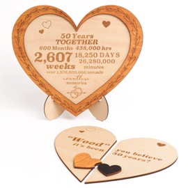 STOFINITY 50 Year Anniversary Wood Gifts for Her Him - 50th Wedding Gifts Anniversary for Husband Wife, Fifty Years Anniversary for Married Couple, 50 Years Of Marriage Wood Heart Plaque Decoration Ideas