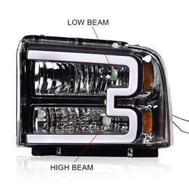 CHEDA LED DRL Headlights Assembly, Compatible with 2005 2006 2007 Ford F250 F350 F450 F550 Super Duty bumper Headlamp(Clear lens Chrome Housing Amber Reflector) Faros Conjunto De Faros