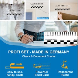 Sachverständigen-Accessoires® Crack Monitor as [Transparent Crack Card] Set of 2 | Measuring Gauge | Gap Measure Crack Ruler Crack Width Gauge | Crack Width Ruler | Crack Ruler | Expert