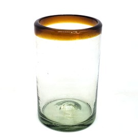 MexHandcraft Amber Rim 14 oz Drinking Glasses (set of 6), Recycled Glass, Lead-free, Toxin-Free (Drinking)