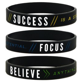 Inkstone (12-Pack) Motivational Silicone Wristbands -"Success, Focus & Believe" Wholesale Bulk Pack of 12 Silicone Bracelets - Motivation Encouragement Achievement Gifts Party Favors for Adults