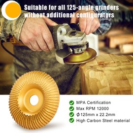 Drado Diameter 125 mm Wood Sanding Disc for Angle Grinders, Wood Carving Disc Rasp Disc Sanding Discs for Angle Grinder Polishing, Carving, Grinding (Golden)
