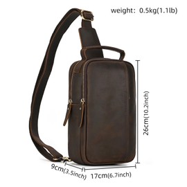 LUUFAN Genuine Leather Sling Bag for Men Women, Multi-pocket Chest Shoulder Bag Casual Crossbody Messenger Daypack Backpack Tote Bag