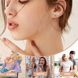 8 Pairs Silver Stud Earrings for Women, Stainless Steel Stud Earrings Set, Cubic Zirconia Stud Earrings, Small Stud Earrings for Girls, Teenagers, Women, Unit size, Stainless Steel, No Gemstone