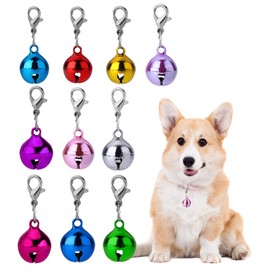 Amabro 10 Pcs Cat Dog Collar Bells Pet Bell for Cat Collar Dog Collar Colourful Kitten Puppy Small Bells with Clasps Collar Accessories Festival Party DIY Crafts Christmas Decoration