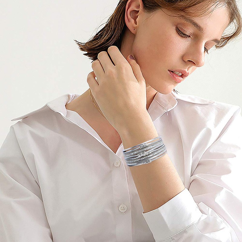 Wowanoo brace Wowanoo 3Pack Leather Cuff Bracelet Set Multilayer Wrap