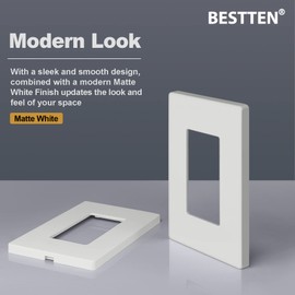BESTTEN [50 Pack] USWP4 Matte White Screwless Switch Plate, 1-Gang Decorator Wall Outlet Cover, H4.69” x W2.91”, for Light Switch, Dimmer, USB, GFCI, Receptacle