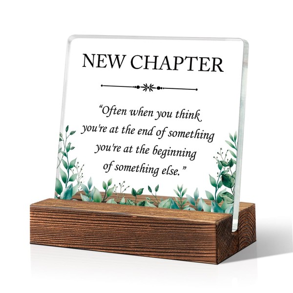 ERHACHAIJIA New Chapter Acrylic Desk Sign With Wooden Stand, New