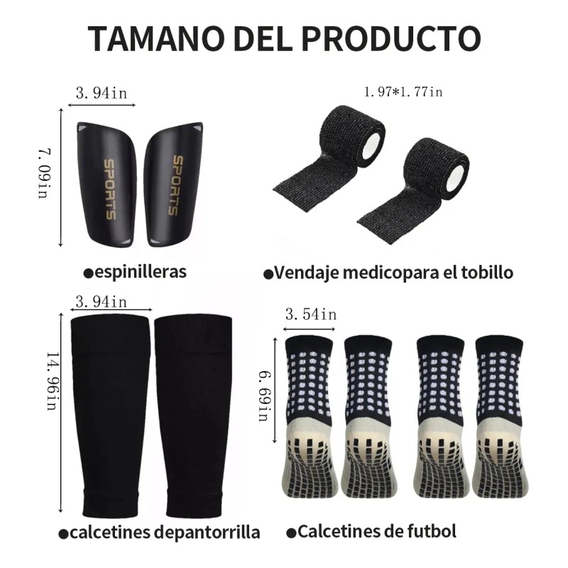 Antideslizantes Fútbol Y Manga Media Y Espinillera-6pcs