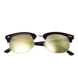 UltraByEasyPeasyStore Ultra Half Rim Sunglasses - Adults Black Frame Gold Mirrored Lenses Classic Unisex Retro UV400 Glasses