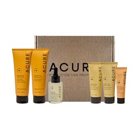 Acure | Kit Rutina Facial Iluminadora para Día y Noche – Ilumina y Rejuvenece | Gel Limpiador Antioxidante, Exfoliante, Serum Vitamina C + Ácido Ferúlico, Cremas de Día, Noche y Contorno de Ojos