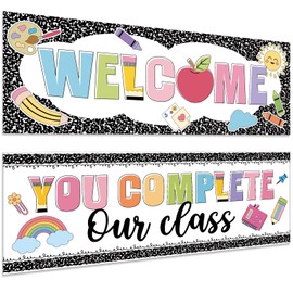 Harloon 2 Pcs Composition Notebook Classroom Decor 13.8 x 38.6 Inch Girl Style Banner Decorations Welcome Back to School Classroom Decor for School Wall Indoor Outdoor Bulletin Board Supplies