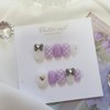 Purple check ribbon handmade nail tip - Short Oval Mini