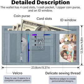 GUOYOU Kids Wallet Tri fold Coin Pocket Children Neck Pouch with Zipper Key Chain and ID Window Card Holders for Toddler Children Birthday Gifts with Lanyard and Key Chain Holder (Green)