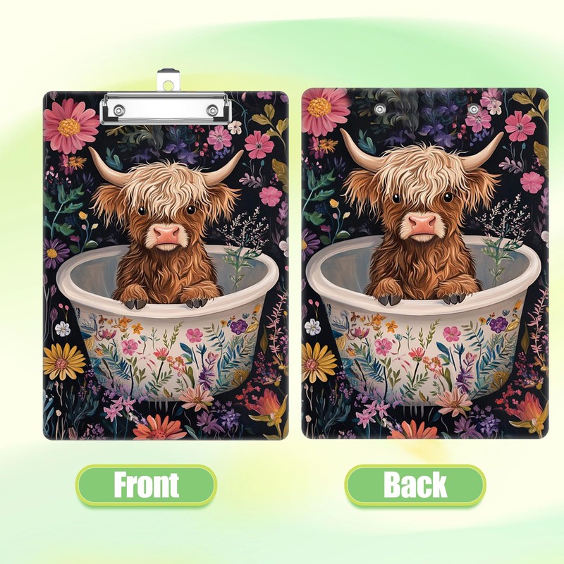 Highland Cow Clipboard, Cute Decorative Clip Board with Metal Clip