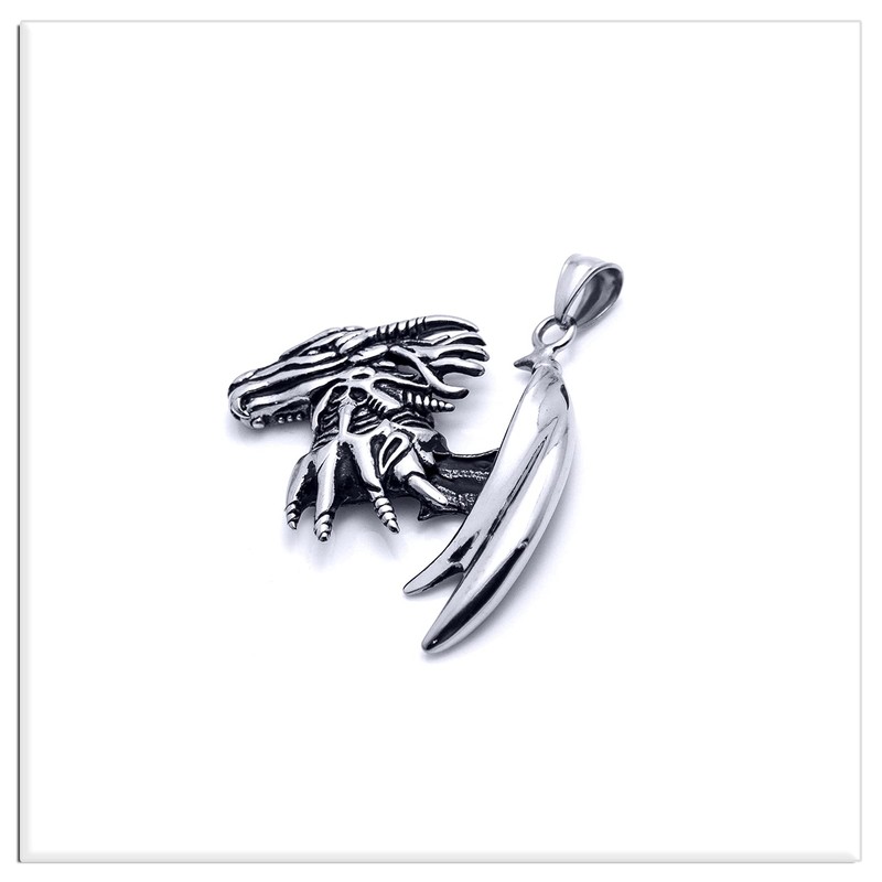 Xusamss Punk Titanium Steel Wing Dragon Pendant Necklace with 24inches