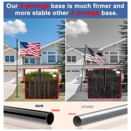 FIASON 9 FT Stainless Steel Tangle Free Flag Pole in Ground with 5 Pronges Base with Solar Flag Pole Light for American Flag Outside House Ground Flag Pole or Commercial Flag Poles Kit Black