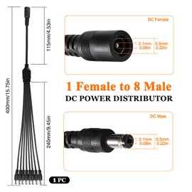 KUOQIY 5.5x2.1 mm 5-24 V 1 Female to 8 Male DC Power Splitter Cable, 8 Way DC Power Cable, Camera Splitter Cables, for CCTV Cameras, LED Light Strip, Router and More