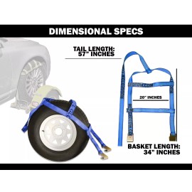 RuggedTow TWO Blue DEMCO Car Basket Straps w/ Ratchets Tow Dolly Wheel Net Tire Flat Hook