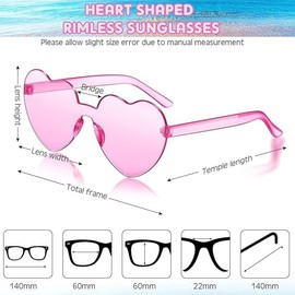 Lecone Heart Shaped Sunglasses, 12 Pairs Women's Trendy Colorful Rainbow Rimless Fun Transparent Sunglasses Party Favor