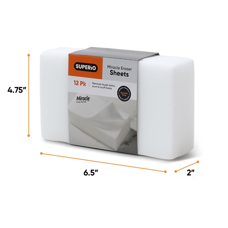 Superio Miracle Eraser Sheets - 12 Count - Multi-Surface Cleaning