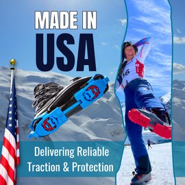 SkiSkootys Ski Boot Bottom Protector with Claws & Foldable Design - Slip-Resistant Ski Boot Traction Cleats for Walking on Ice & Snow - Adjustable Skiing Accessories - USA Made (Blue)