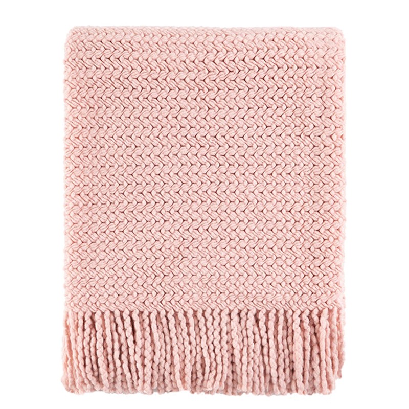 BATTILO HOME Pink Knitted Throw Blanket Textured Solid Sofa Couch