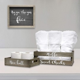 Elegant Designs HG3001-RGC Three Piece Decorative Wood Bathroom Set Small, Cheeky (1 Towel Frame, 1 Toilet Paper Holder), Rustic Gray