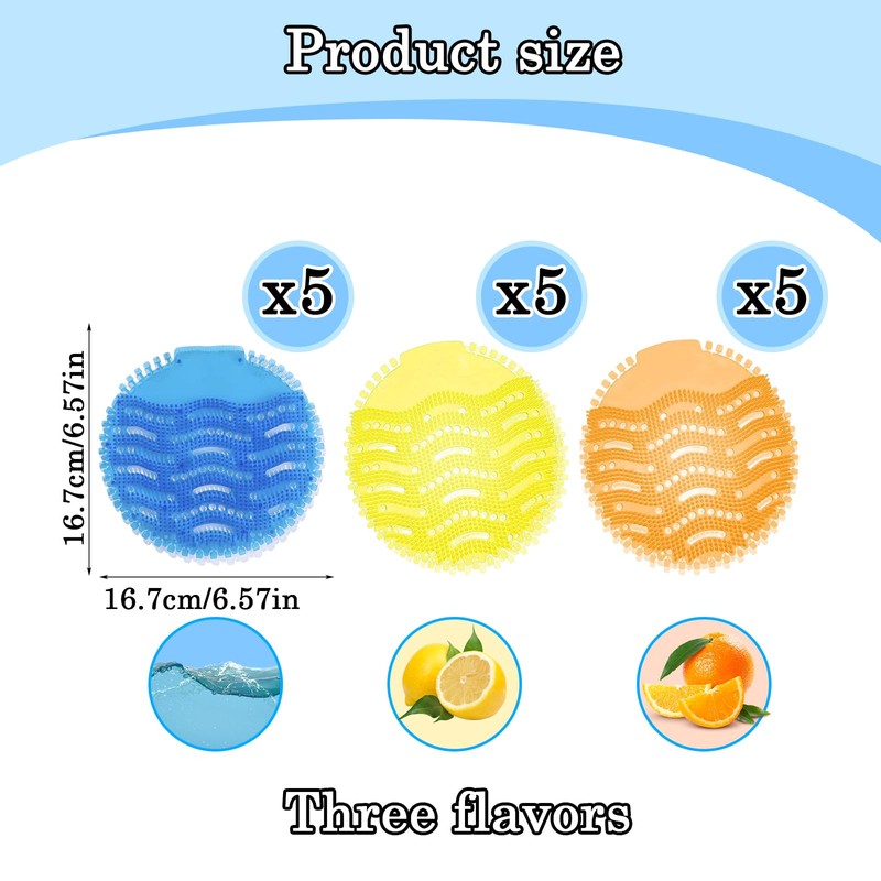 15 Pcs Urinal Mats with Scented Set, Splash Free Urinal