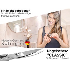 Nagelschere aus Solingen Classic Modell mit einseitiger Mikroverzahnung FuÃnagelschere Made in Germany mit Extra Scharfer und gebogener SchnittflÃ¤che fÃ¼r HÃ¤nde und FÃ¼Ãe Edelstahl Rostfrei 9,5 cm