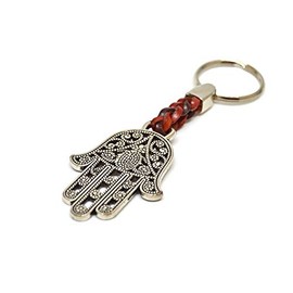 ClaroSchmuck Key Ring Hand of Fatima on Leather Cord 8 cm Plus Ring 2.5 cm, Fatima's Hand