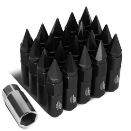 J2 Engineering LN-T7-017-15-BK Black 7075 Aluminum M12X1.5 20Pcs L: 90mm Spiky Cap Lug Nut w/Socket Adapter